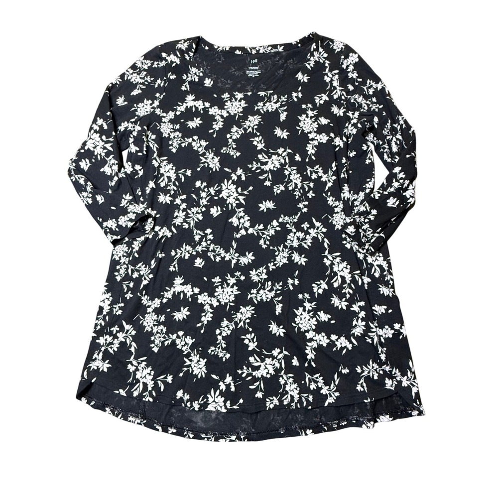 J Jill Luxe Supima A Line Tunic Top‎ Floral Black White XS